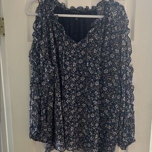 1. State Navy and White Floral Blouse, 2X
